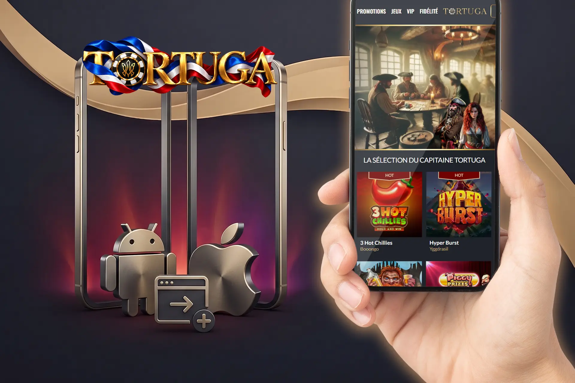 Expérience de jeu fluide sur mobile avec Tortuga Casino, compatible de manière optimale avec les appareils iOS et Android sans téléchargement
